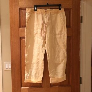 Anthropologie Linen Cropped Pants in Pale Yellow